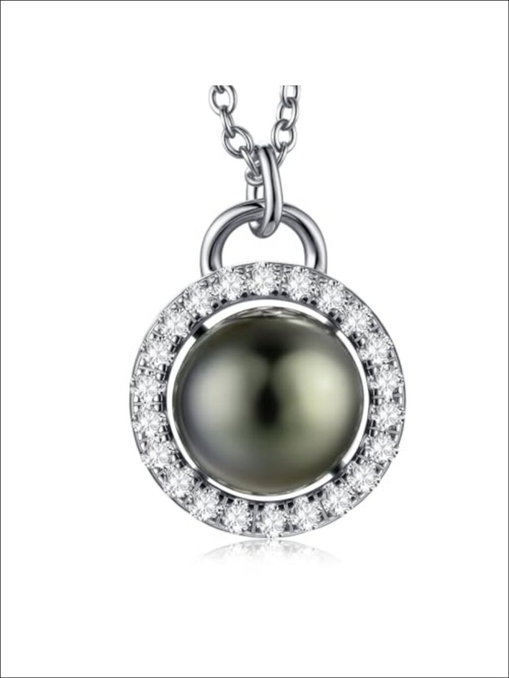 Tahitian Black Pearl Pendant Necklace 925 Sterling Silver Moissanite